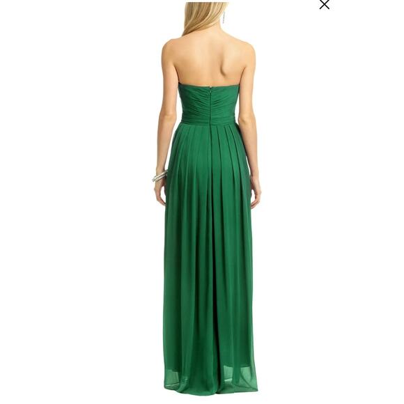 Badgley Mishka green strapless chiffon ruched full length gown - Picture 5 of 10